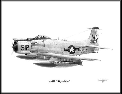 Douglas A 1h Skyraider Free Shipping Lonnie Ortega Aviation Art