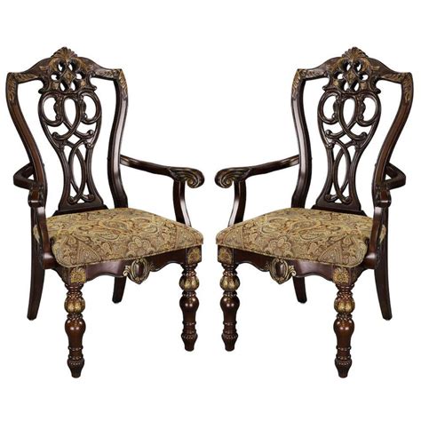 Benjara Brown Fabric Arm Chair With Intricate Back Set Of Bm