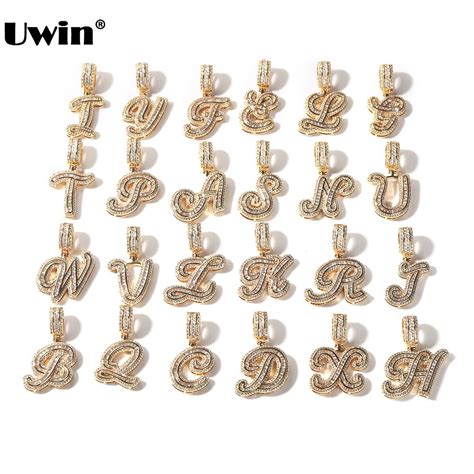 Uwin Initial Letters Pendant Necklace With Tennis Chain Iced Out