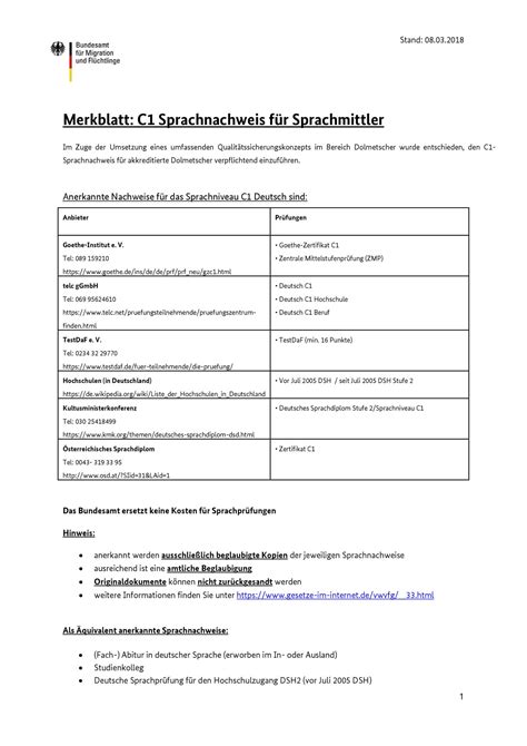 Merkblatt C1 Sprachnachweis Pdf DocDroid