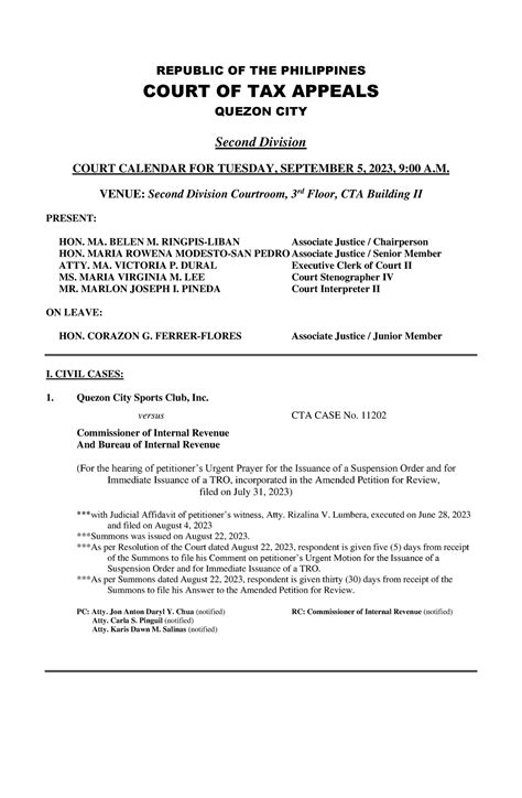 2D 20230905 Tax REPUBLIC OF THE PHILIPPINES COURT OF TAX APPEALS