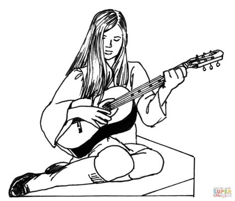 Coloriage Guitariste avec sa guitare facile dessin gratuit à imprimer