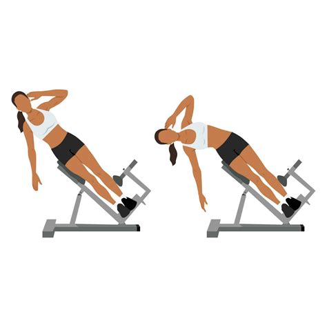 Woman doing roman chair side bend or hyperextension bench side bends