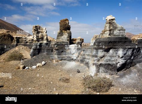 Volcanic Landscape Of Ash Columns Near Costa Teguise Lanzarote Stock