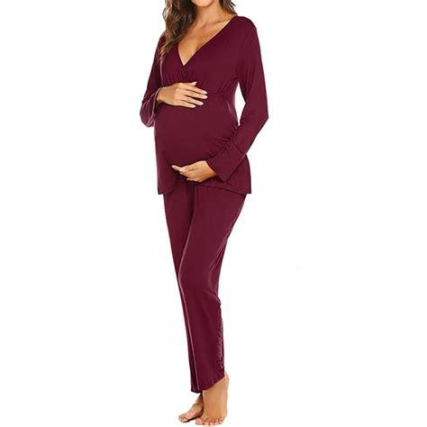 Womens Maternity Pajamas Sets 2 Piece Outfits Long Sleeve Shirts And