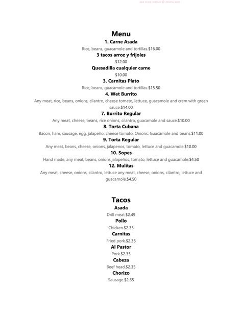 Online Menu of La Sabrosa Taqueria Restaurant, Bothell, Washington