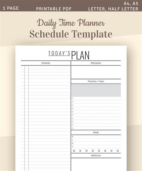 Daily Time Planner Schedule Template Undated Daily Planner | Etsy