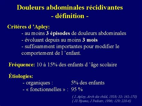 DOULEURS ABDOMINALES RCIDIVANTES CHEZ LENFANT J Ph Girardet