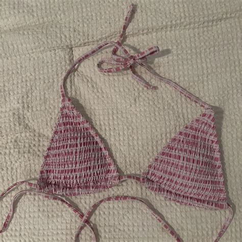 Pink And White Bikini Top Size Small Lightly Worn Depop