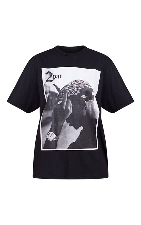 Black Tupac Black And White Photographic T Shirt | PrettyLittleThing USA