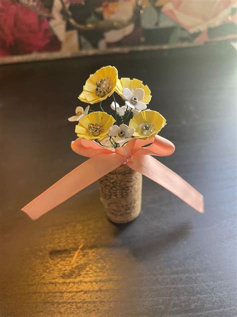 Handmade Wine Cork Flower Bouquet Ornament Yellow And White Etsy