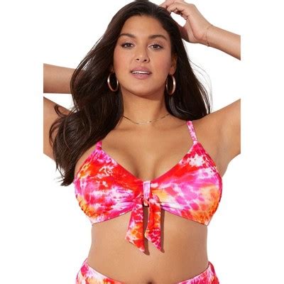 Swimsuits For All Women S Plus Size Mentor Tie Front Bikini Top 12 Orange Tie Dye Target