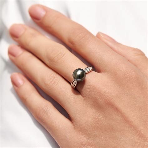 Tahitian Pearl And Diamond Ring In White Gold Klenota