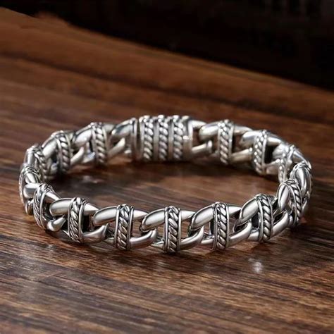 Pulsera De Plata S Original Para Hombre Brazalete Tejido A Mano