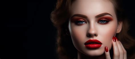 Premium Photo | A woman with red lips and a blue eye makeup