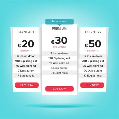 Pricing Business Plans Vector. Pricing Plans Template. Chart Table