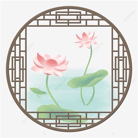 Ink Lotus Hd Transparent Ink Style Ancient Window Lotus Element