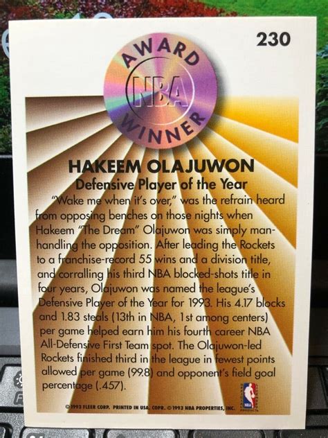 Fleer Hakeem Olajuwon Award Winner Mint Condition Ebay