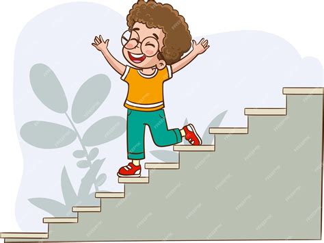 Premium Vector | Vector illustration of cute boy coming down the stairs