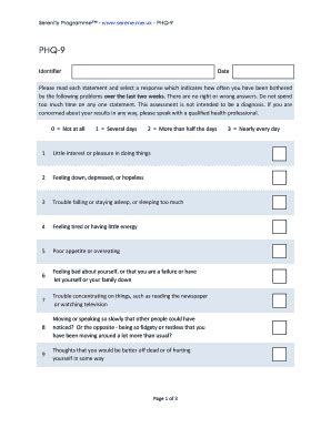 Fillable Online PHQ-9 Depression Assessment Depression Assessment Fax ...