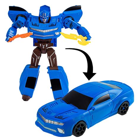 Boneco Robô Transforma em Carro 2 em 1 Robot Fighter Bots Azul L015 77