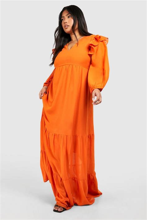 Plus Chiffon Volume Sleeve Smock Dress Boohoo Uk