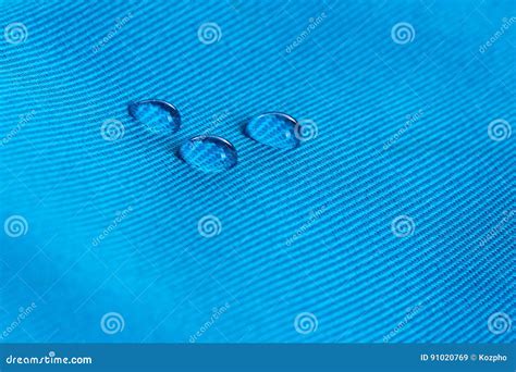 Blue Waterproof Fabric With Waterdrops Close Up Stock Image Image Of