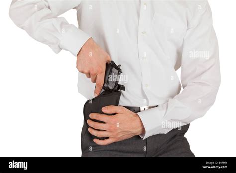 Secret Service Agent With A Gun Isolated On White Stock Photo Alamy