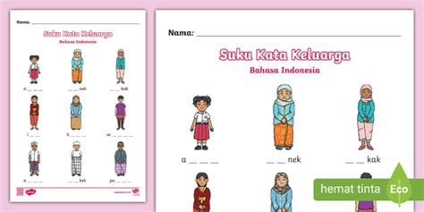 Worksheet Suku Kata Keluarga Bahasa Indonesia Teacher Made