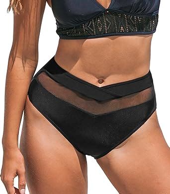 Amazon Cupshe Bikini Bottom For Women High Waisted V Cut Mesh Classic Bottom Clothing