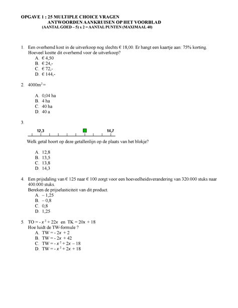 Tentamen 17 November 2014 Vragen En Antwoorden OPGAVE 1 25