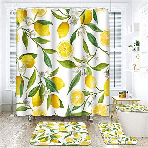 4 Pcs Shower Curtain Set Sunset Palms Sunrise Seashore Coconut Summer