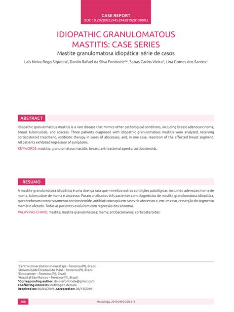 PDF Idiopathic Granulomatous Mastitis Case Series