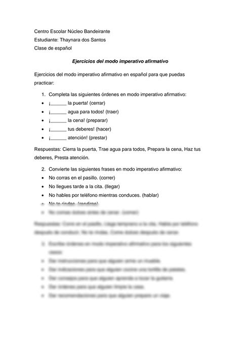 Atividades Modo Imperativo Afirmativo E Negativo Com Gabarito