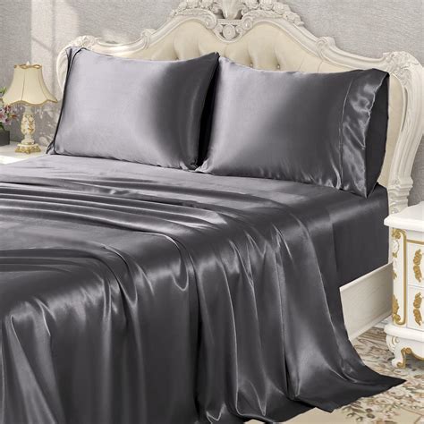 Kacemoo Satin Sheets King Size Silk Sheets Soft Luxury Satin Bed Sheets Cooling Silky Satin