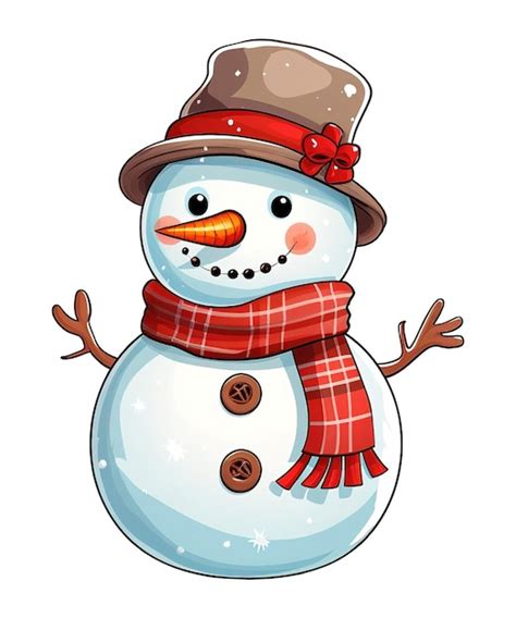 Premium Psd Cute Snowman Cartoon Wearing Hat And Scarf Ai Generated