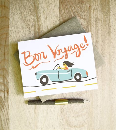 Bon Voyage Card Best Wishes Traveling Hand Illustrated Etsy Hand