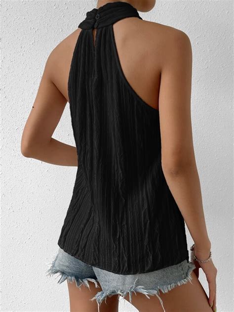 SHEIN Privé Blusa unicolor con tira cruzada de cuello halter Mode de