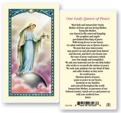 Our Lady Queen Of Peace Laminated Prayer Cards 25 Pack