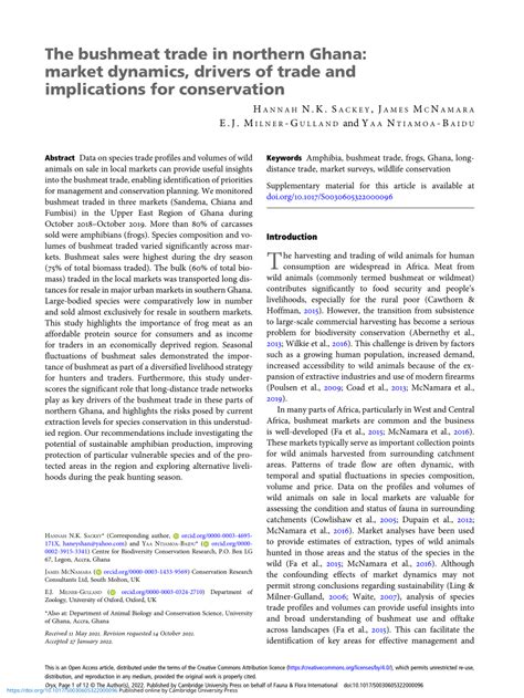 Pdf The Bushmeat Trade In Northern Ghana Market Dynamics Drivers Of