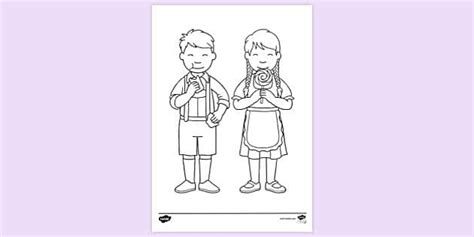 Free Hansel And Gretel Eating Sweets Colouring Colouring Sheets