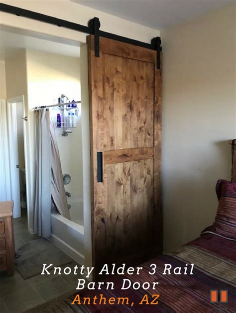 Knotty Alder 3 Rail Barn Door Stained In Golden Oak Classic Black