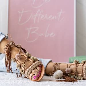 Handmade Pompom Tieup Sandals Nude Beige Pompom Tieup Gladiators Greek Leather Boho Sandals