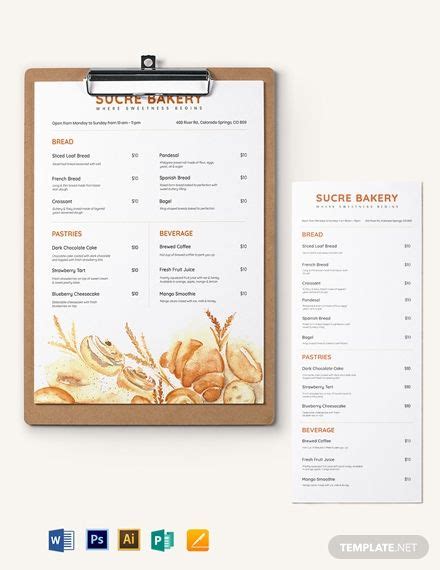 Bakery Menu Board Template Free Psd Illustrator Word Apple Pages