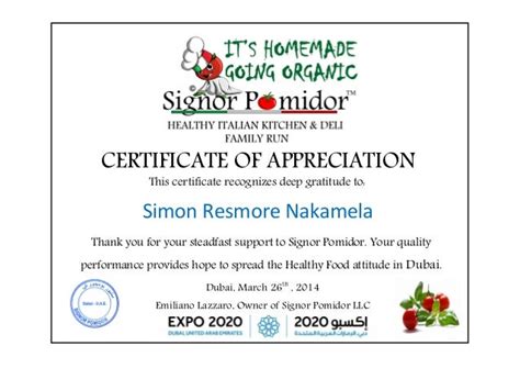 Certificate of Appreciation STAFF