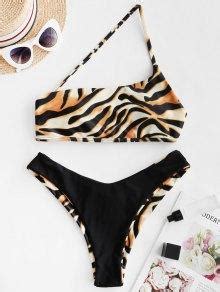 79 OFF 2022 ZAFUL Tiger Print High Cut Reversible Bikini Swimsuit In