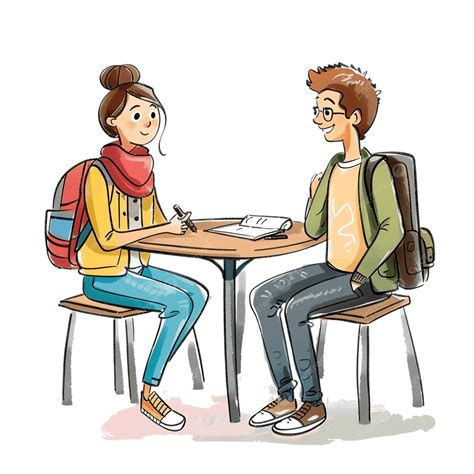 Two Students Talking In Class Cartoon, Child, Student, Classroom PNG