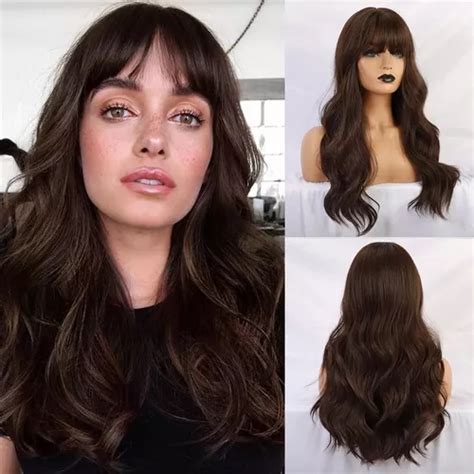 Peluca Larga Rizada Y Natural Con Flequillo Para Mujer Cuotas Sin