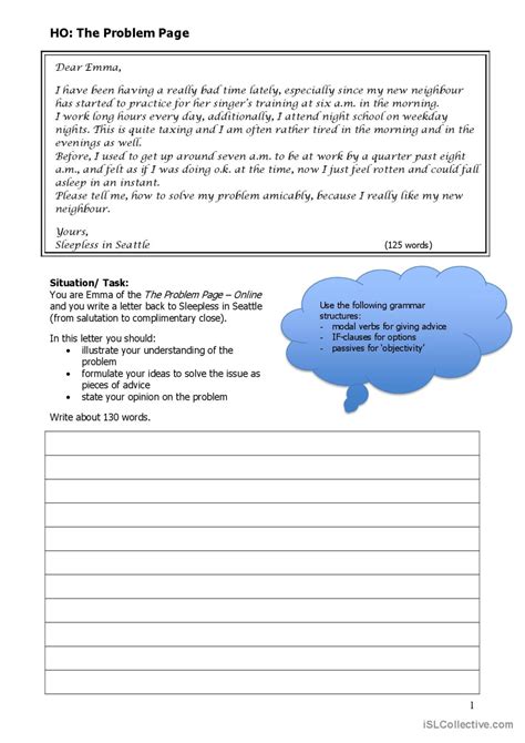 Letter To The Agony Aunt Fran Ais Fle Fiches Pedagogiques Pdf Doc