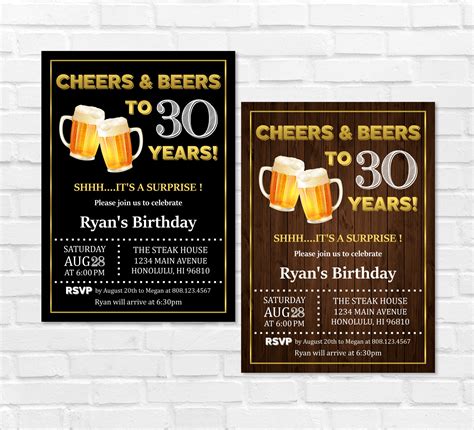 His 30th Birthday Invitation Editable Printable Cheers And Beers To 30